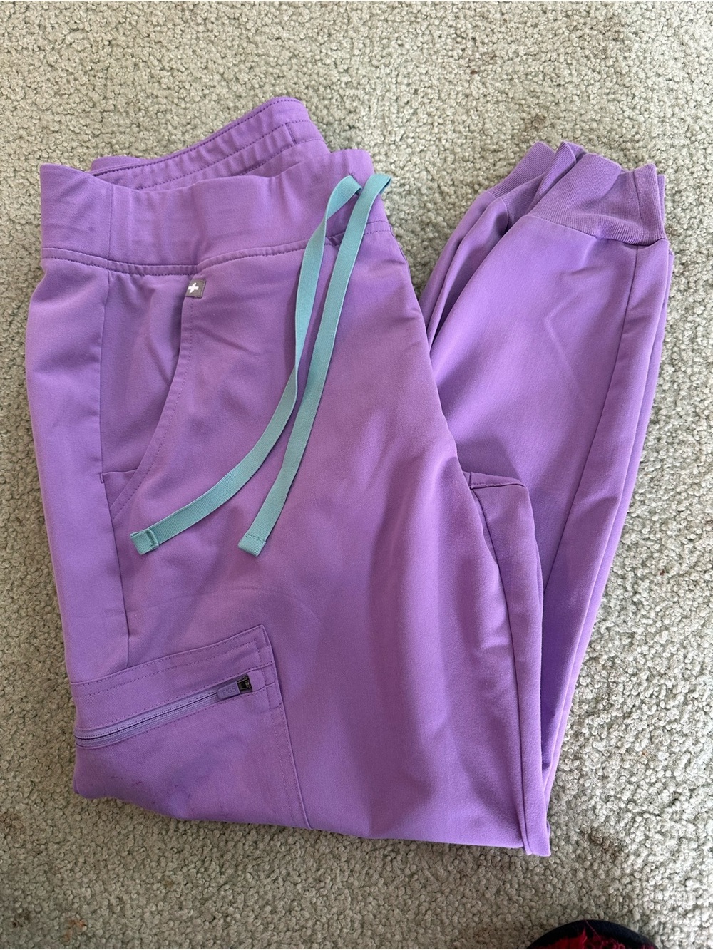 FIGS Lilac Dawn Zamora Jogger Pants with Aqua Drawstring- SIZE MEDIUM PETITE
